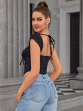 Lace corset crop top with sweetheart neckline and cap sleeves - View 20 | WEUXS