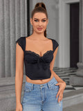 Lace corset crop top with sweetheart neckline and cap sleeves - View 24 | WEUXS