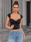 Lace corset crop top with sweetheart neckline and cap sleeves - View 23 | WEUXS