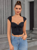 Lace corset crop top with sweetheart neckline and cap sleeves - View 22 | WEUXS