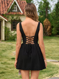 Sleeveless square neck mini dress with lace-up back detail - View 8 | WEUXS