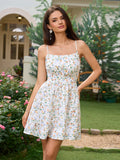 Floral A-line dress with square neckline - View 10 | WEUXS