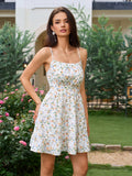 Floral A-line dress with square neckline - View 9 | WEUXS