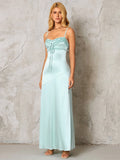 Maxi Satin Dress with Ruffle Neckline - View 6 | WEUXS