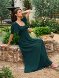 Women's Long V-Neck Bow Back Crepe Dress - View 6 | WEUXS