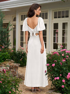 Long V-Neck Bow Back Crepe Dress - View 8 | WEUXS