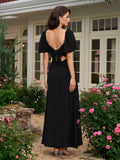 Long V-Neck Bow Back Crepe Dress - View 14 | WEUXS
