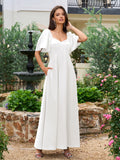 Women's Long V-Neck Bow Back Crepe Dress - View 7 | WEUXS