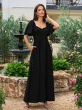 Long V-Neck Bow Back Crepe Dress - View 13 | WEUXS