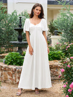 Long V-Neck Bow Back Crepe Dress - View 9 | WEUXS