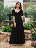 Long V-Neck Bow Back Crepe Dress - View 15 | WEUXS