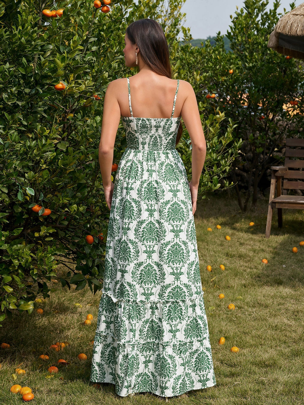 Floral print maxi dress with bow tie front and sweetheart neckline - View 8 | WEUXS
