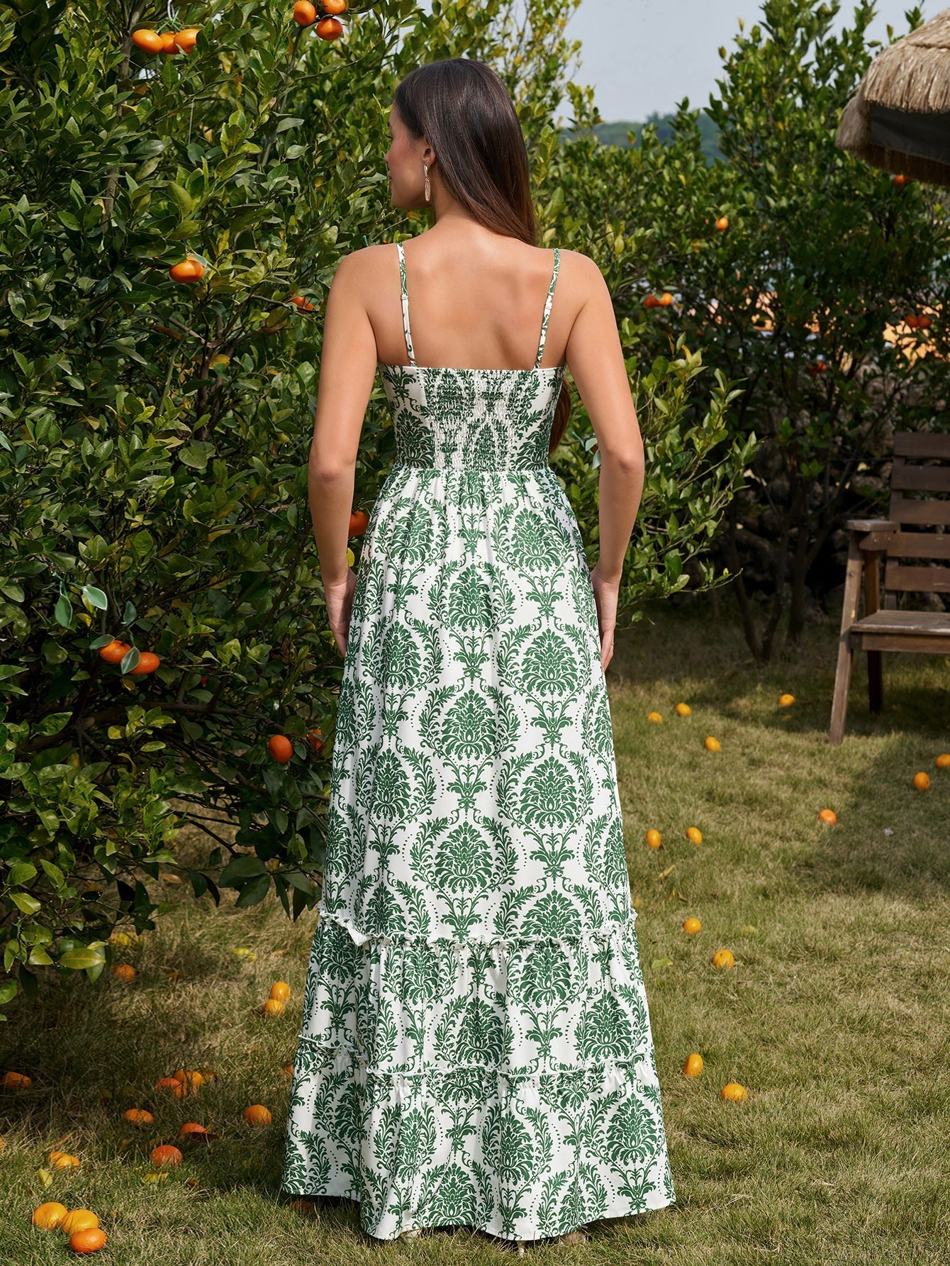 Floral print maxi dress with bow tie front and sweetheart neckline - View 8 | WEUXS