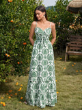 Floral print maxi dress with bow tie front and sweetheart neckline - View 12 | WEUXS