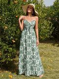 Floral print maxi dress with bow tie front and sweetheart neckline - View 10 | WEUXS