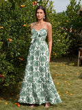 Floral print maxi dress with bow tie front and sweetheart neckline - View 9 | WEUXS