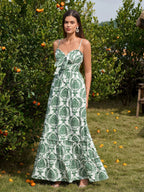 Floral print maxi dress with bow tie front and sweetheart neckline - View 9 | WEUXS
