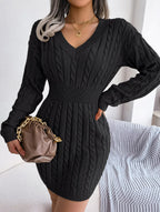 Elegant Sky Blue Cable Knit Sweater Dress - WEUXS