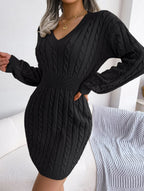 Elegant Sky Blue Cable Knit Sweater Dress - WEUXS