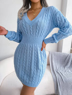 Blue cable knit sweater dress - View 7 | WEUXS