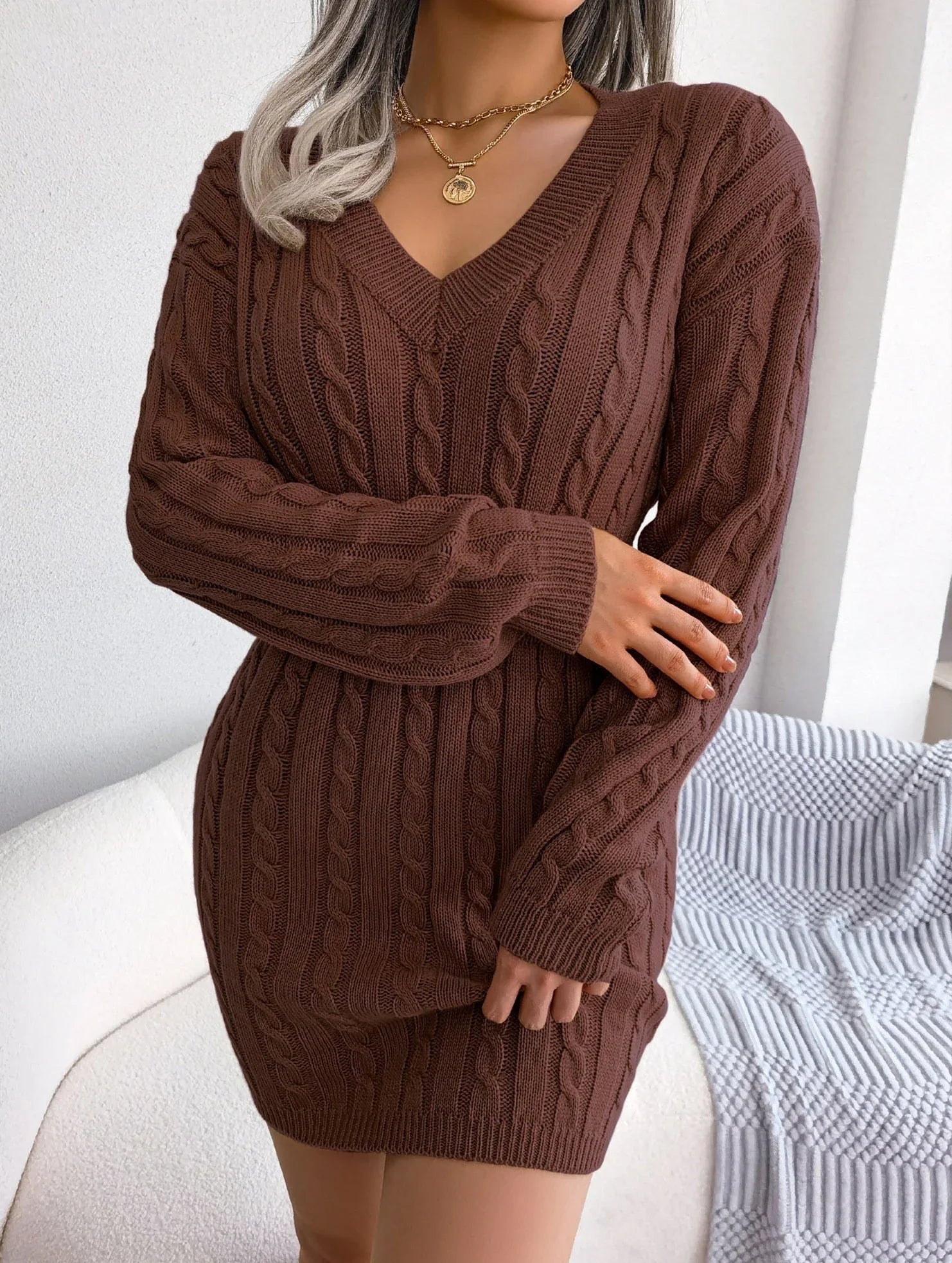 Blue cable knit sweater dress - View 10 | WEUXS