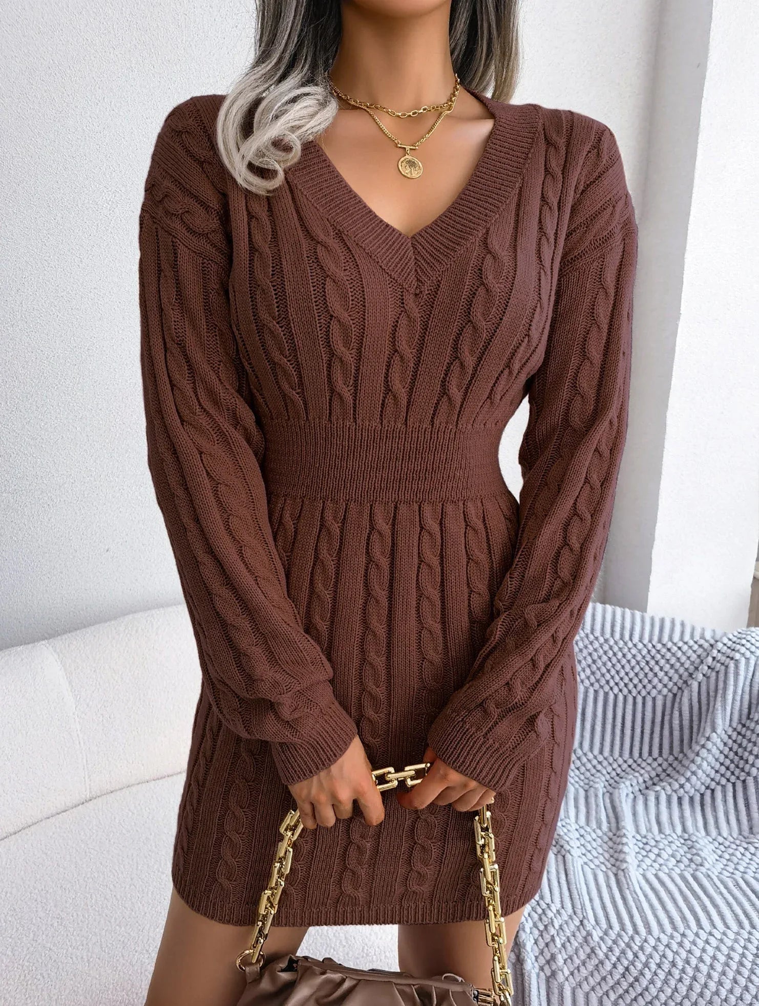 Blue cable knit sweater dress - View 14 | WEUXS