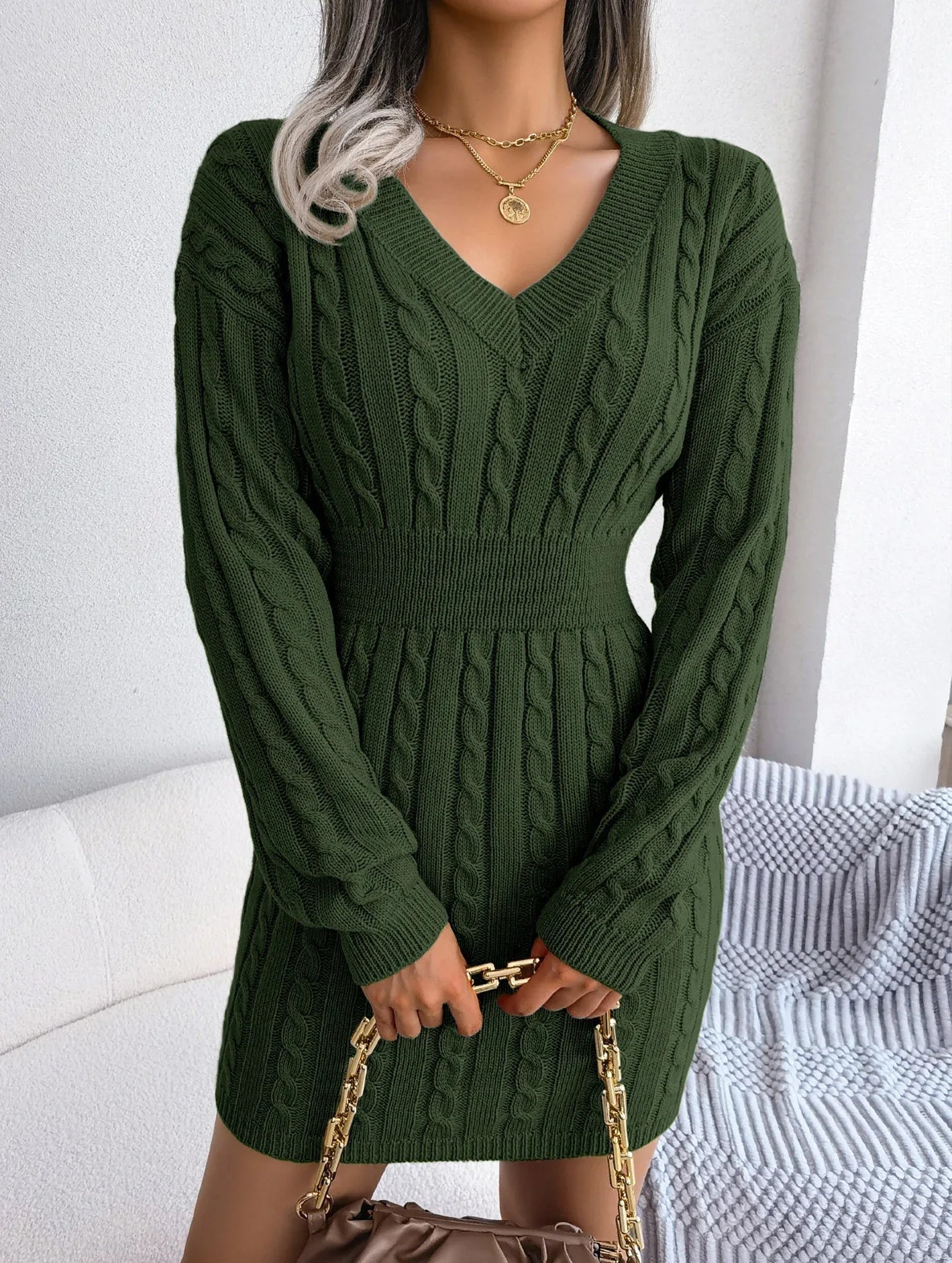 Blue cable knit sweater dress - View 19 | WEUXS