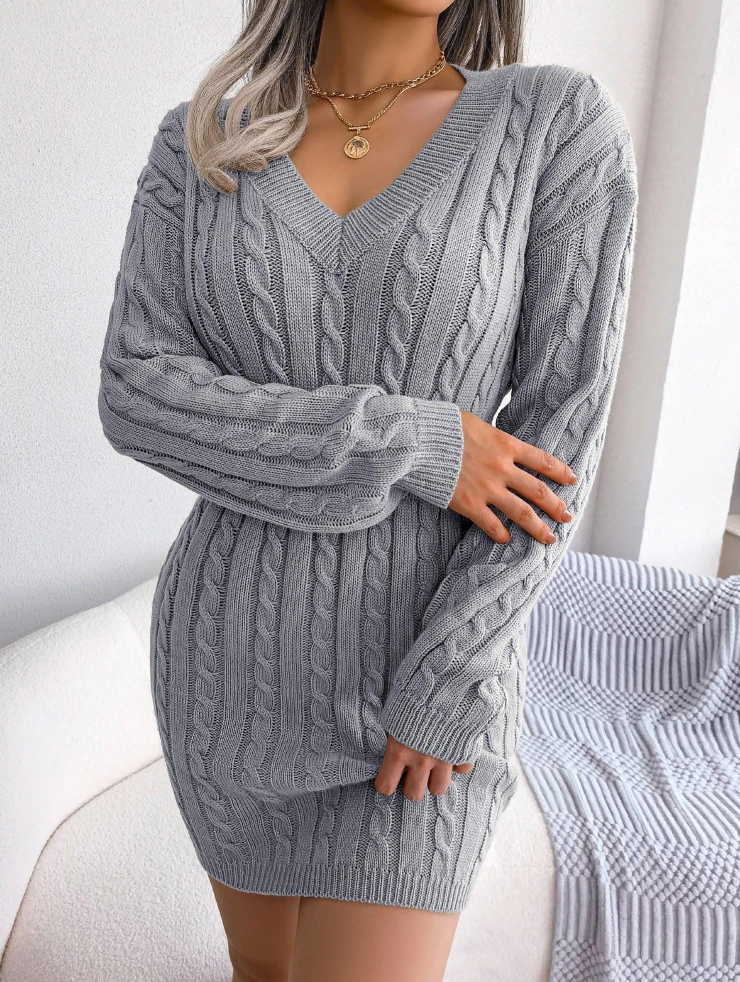 Blue cable knit sweater dress - View 26 | WEUXS