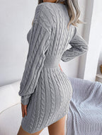 Blue cable knit sweater dress - View 23 | WEUXS