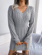 Blue cable knit sweater dress - View 27 | WEUXS