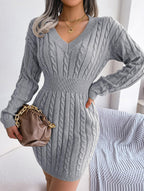 Blue cable knit sweater dress - View 28 | WEUXS