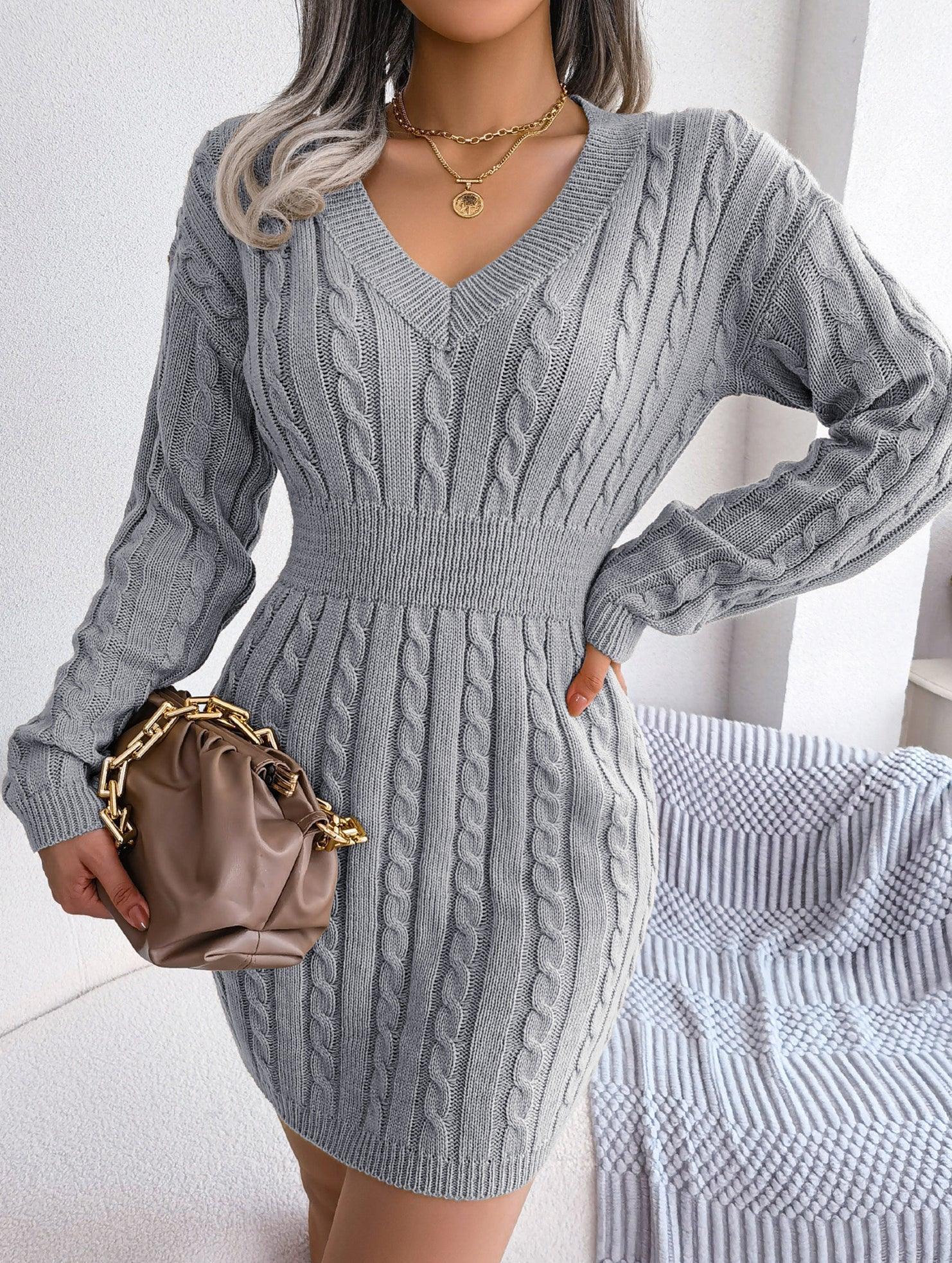 Blue cable knit sweater dress - View 28 | WEUXS