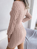 Blue cable knit sweater dress - View 37 | WEUXS
