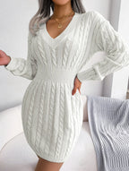Elegant Sky Blue Cable Knit Sweater Dress - WEUXS