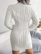 Elegant Sky Blue Cable Knit Sweater Dress - WEUXS