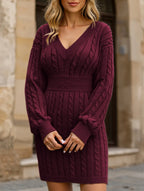 Blue cable knit sweater dress - View 49 | WEUXS