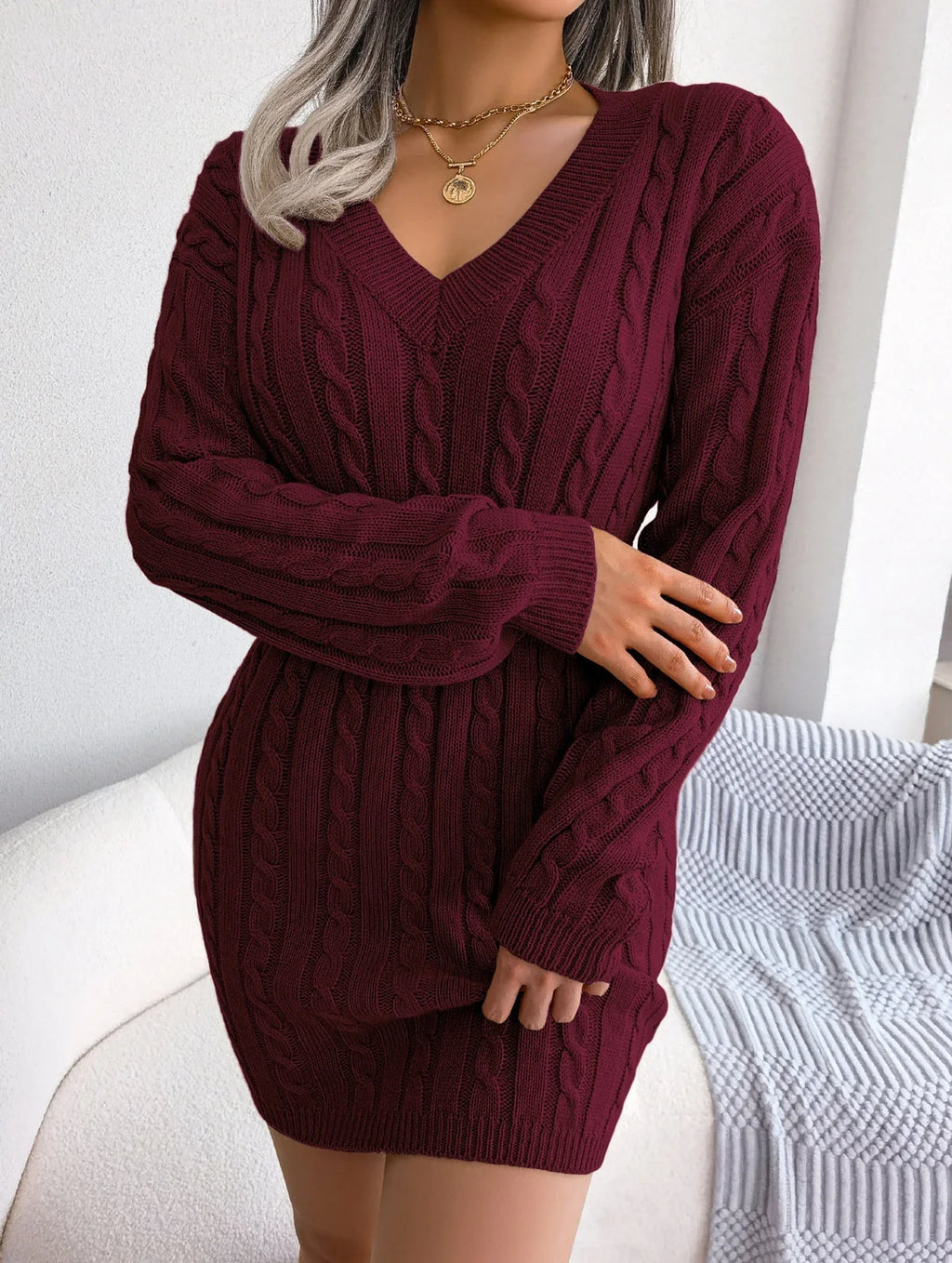 Blue cable knit sweater dress - View 51 | WEUXS
