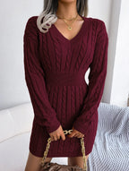 Elegant Sky Blue Cable Knit Sweater Dress - WEUXS