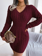 Elegant Sky Blue Cable Knit Sweater Dress - WEUXS