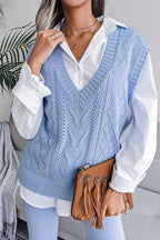 Women's beige cable knit sweater vest - View 9 | WEUXS