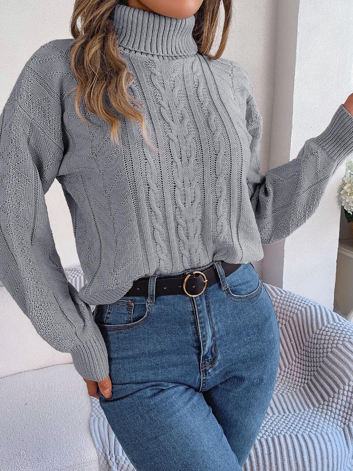 Cable knit turtleneck sweater - View 10 | WEUXS