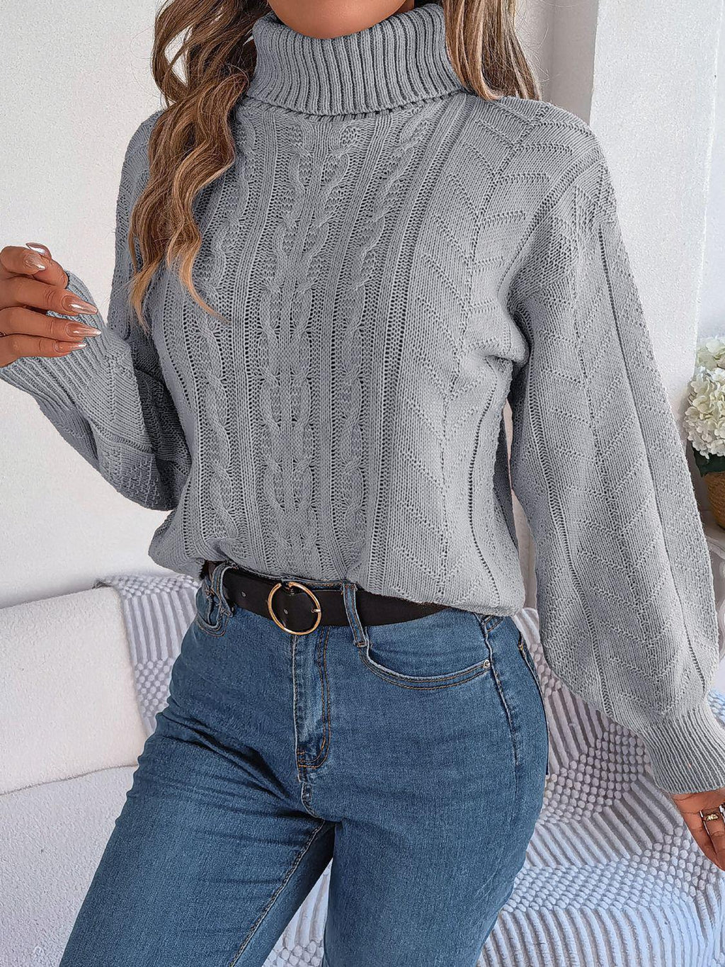 Cable knit turtleneck sweater - View 11 | WEUXS