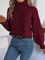Cable knit turtleneck sweater - View 6 | WEUXS