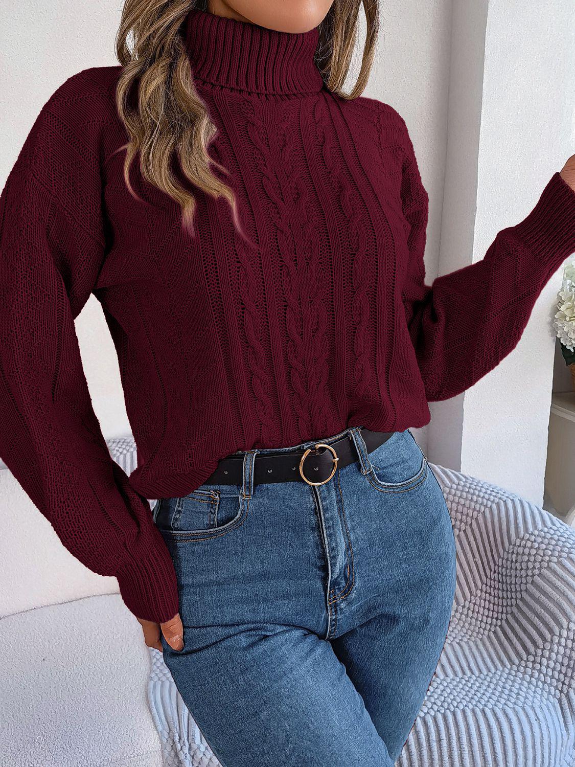 Cable knit turtleneck sweater - View 7 | WEUXS