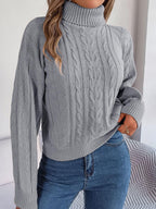 Cable knit turtleneck sweater - View 9 | WEUXS