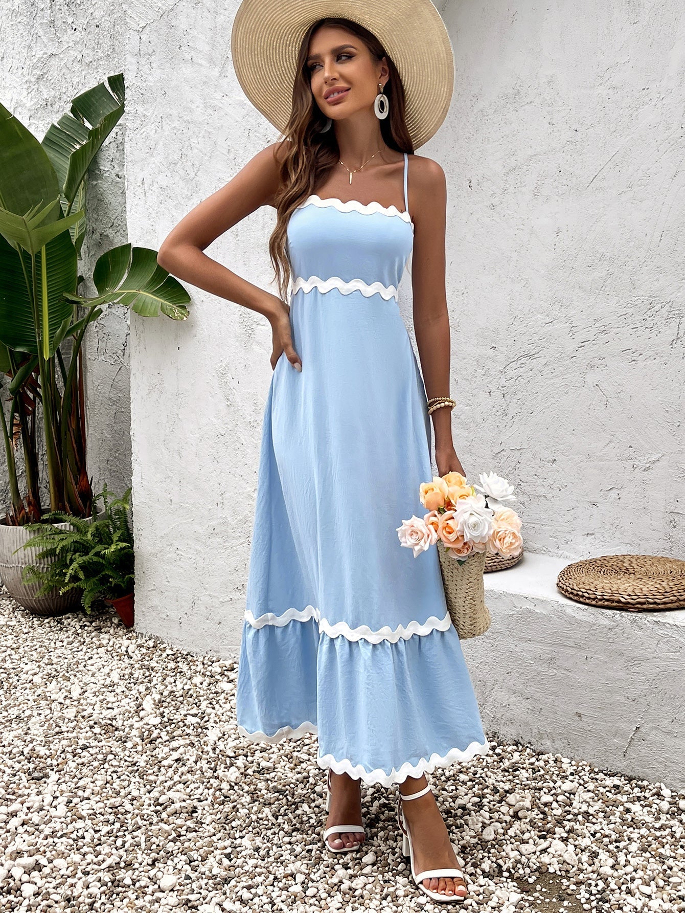 Midi Dress with Scalloped Trim - View 9 | WEUXS