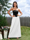 Strapless two-tone A-line maxi dress - View 6 | WEUXS