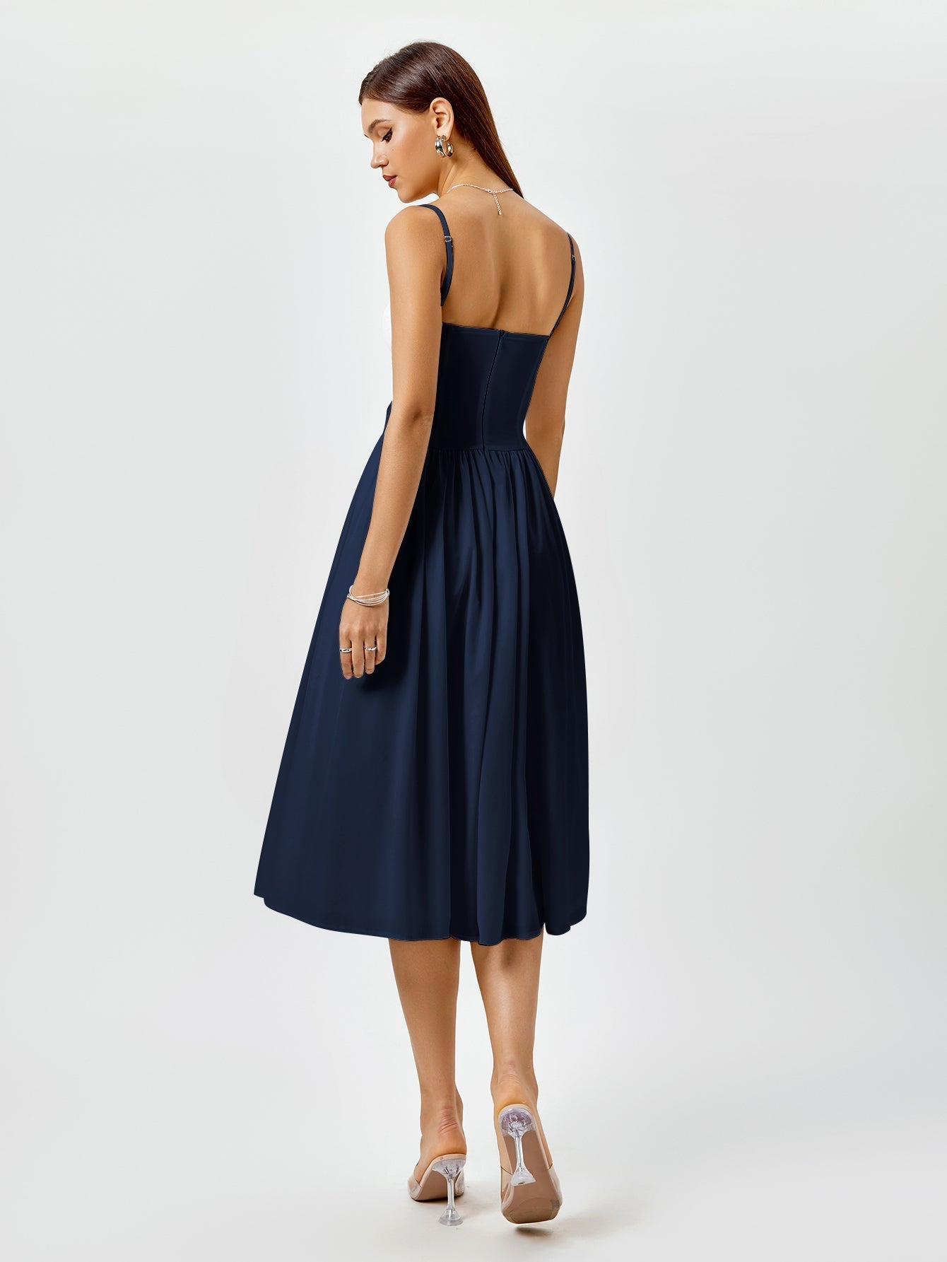 white sweetheart neckline midi dress - View 14 | WEUXS