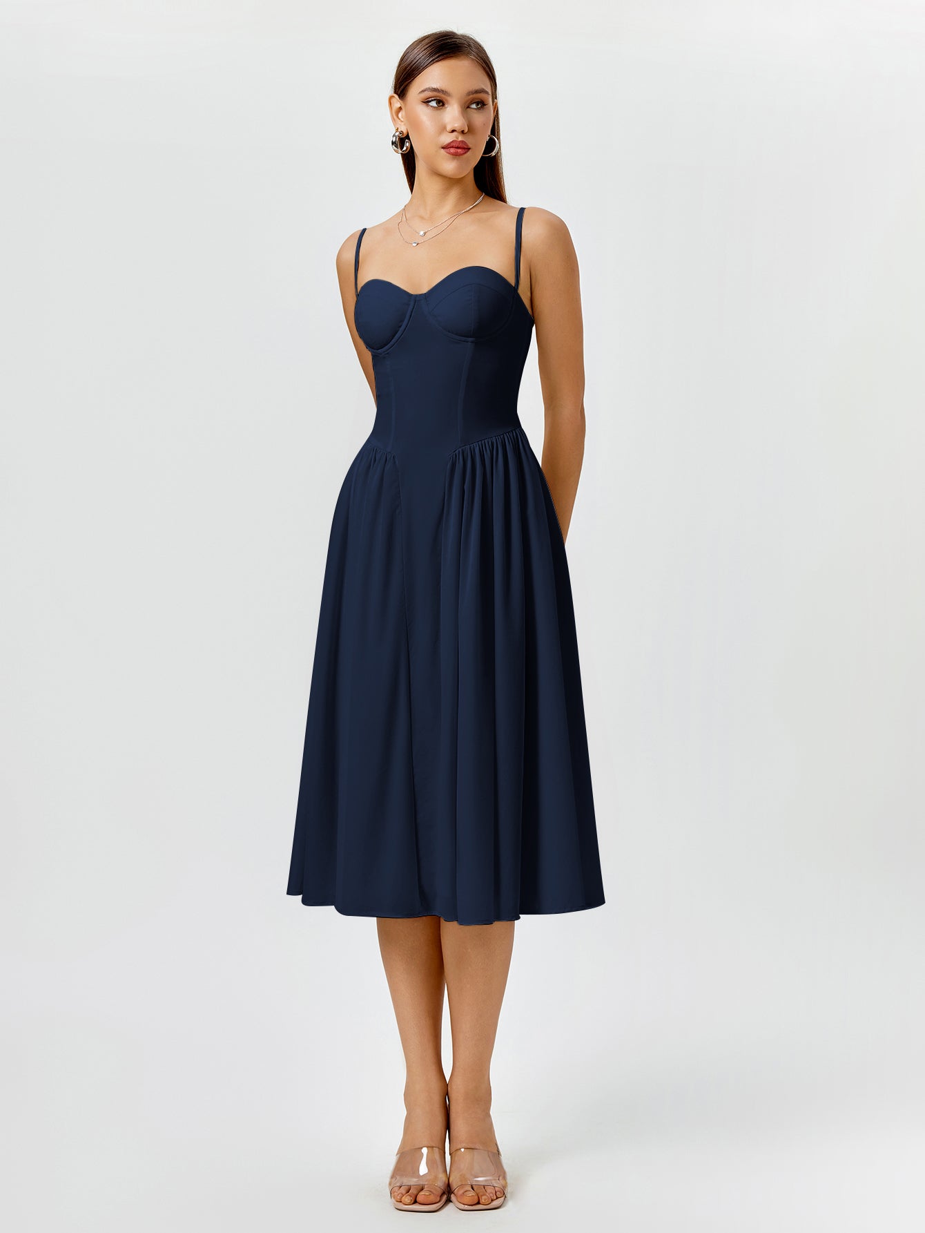 white sweetheart neckline midi dress - View 17 | WEUXS