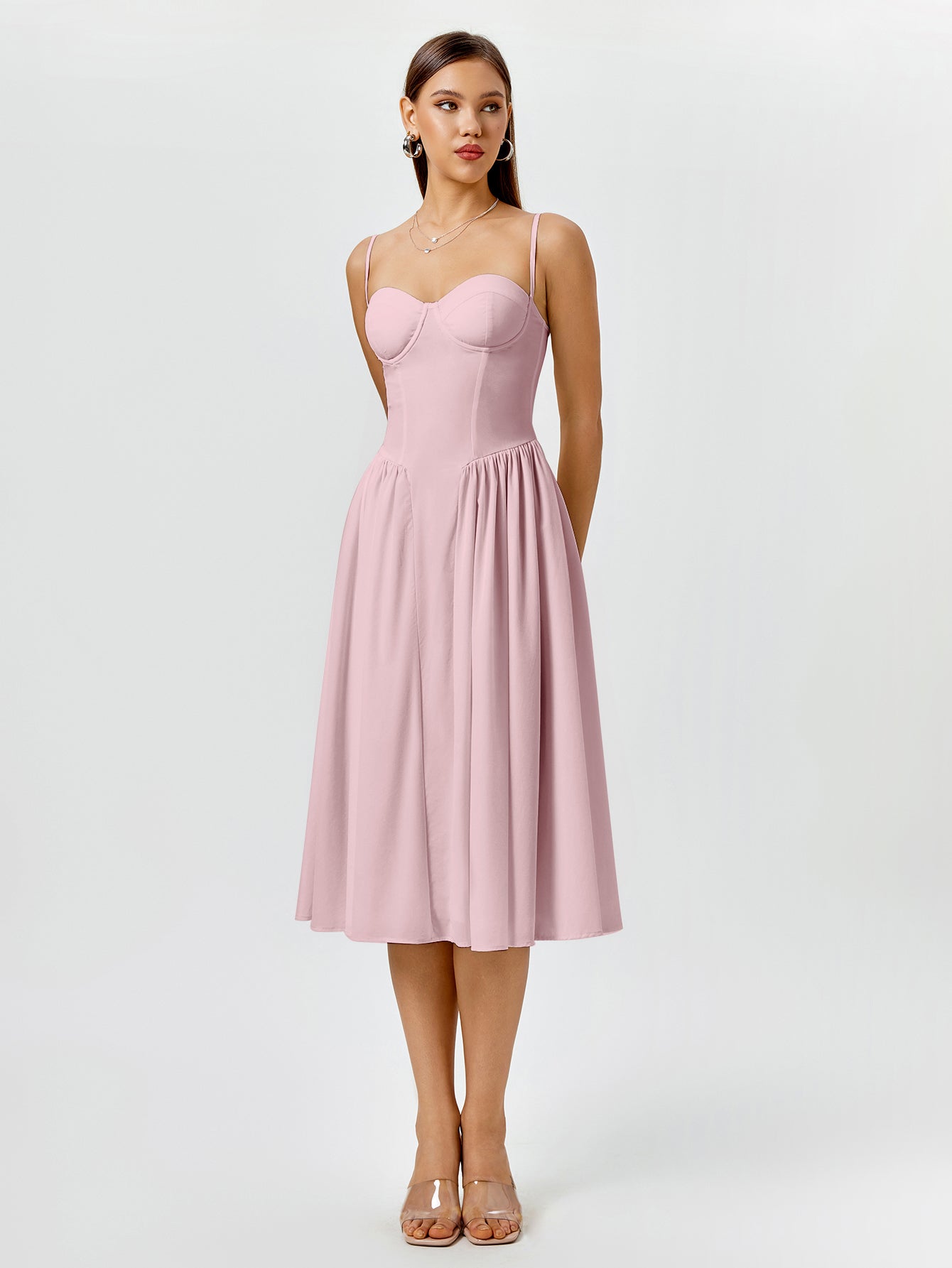 white sweetheart neckline midi dress - View 11 | WEUXS